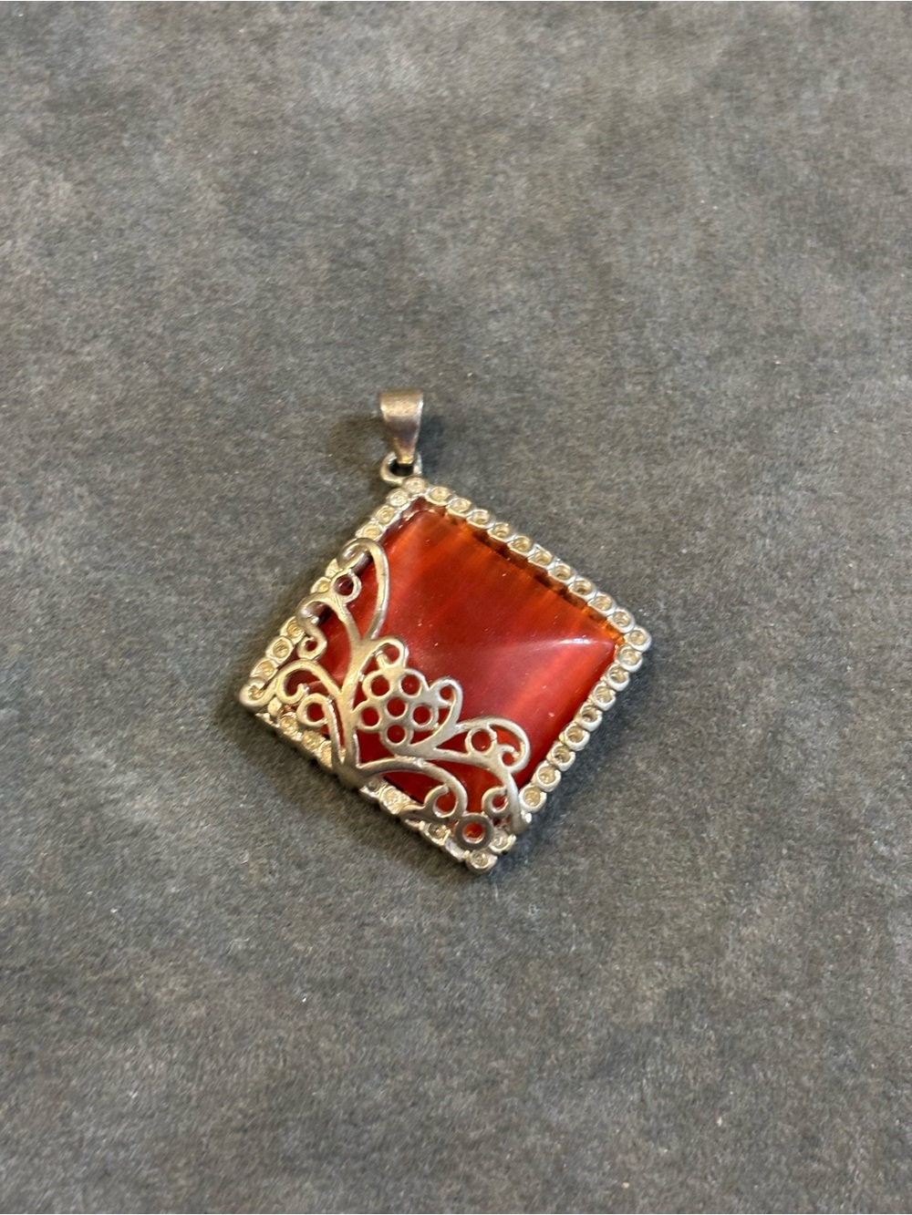 Sterling Silver Carnelian Square Pendant